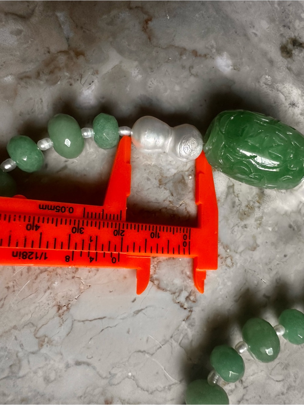 Green Jade Carved Jade Fasted Jade Beaded Necklace with genuine Pearl Artisan - Picture 10 of 13